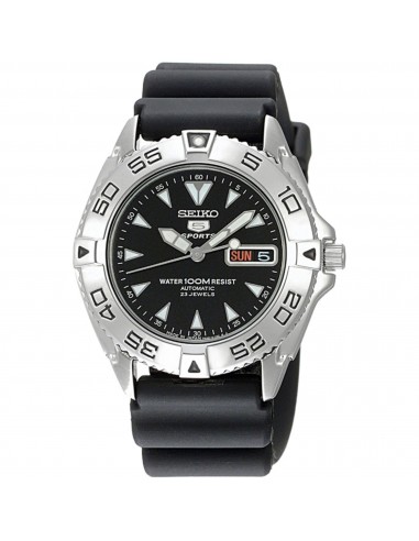 Seiko Men's Watch - 5 Sports Automatic Power Reserve Black Rubber Strap | SNZB33J2 Profitez des Offres !