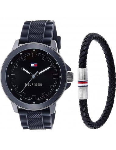 Tommy Hilfiger Men's Watch and Bracelet Gift Set - Black Silicone Strap | 2770151 meilleur choix