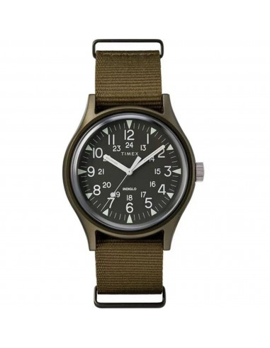 Timex Men's Watch - MK1 Indiglo Backlight Black Dial Brown Nylon Strap | TW2R37500VQ à prix réduit toute l'année