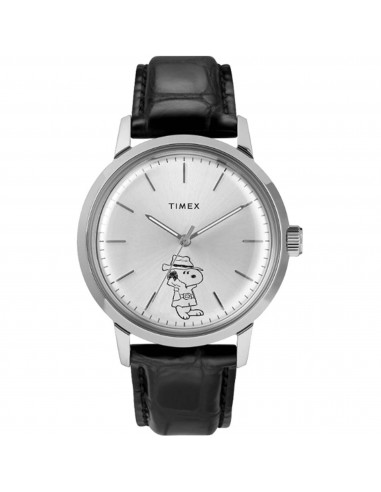 Timex Unisex Watch - Peanuts Marlin Silver Tone Dial Black Leather Strap | TW2U99500ZV online